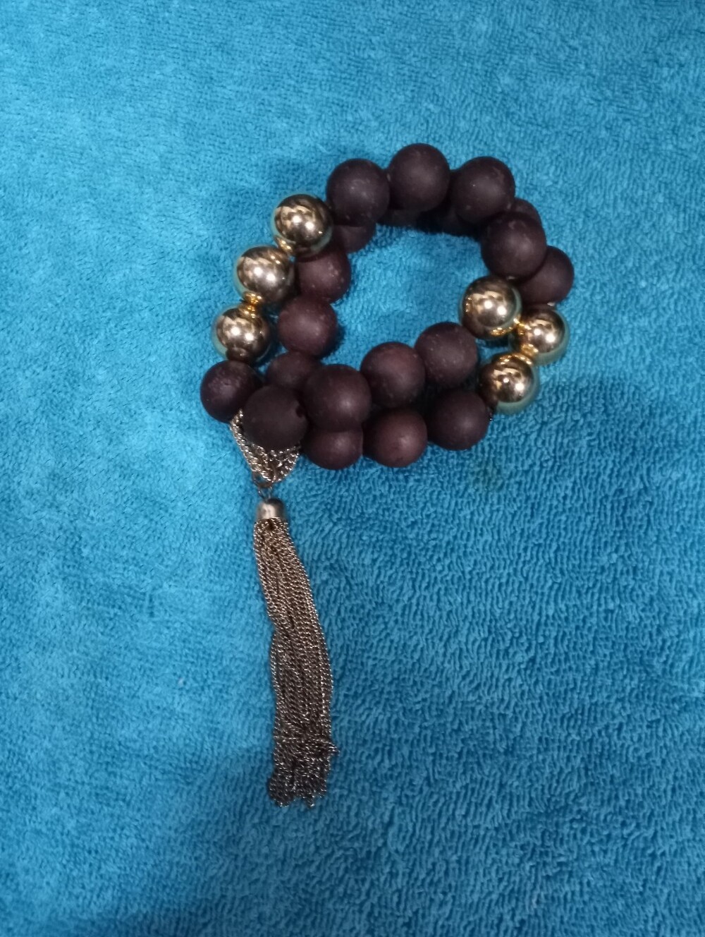 Classic Brown And Gold Beaded Bracelet with Gold Accents and Tassel